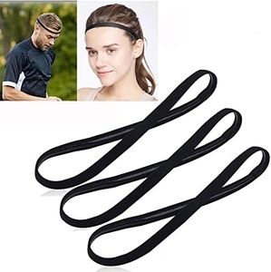 [3 Pack] Heyus Anti-Slip Thin Elastic Black Sports Headbands Yoga Head Band Sweatband Sweat Band for Men and Women nisex-Adult