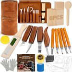 KERNOWO Woodworking PU Case Set, Wood Carving Kit with Deluxe PU Leather Case, Basswood Blocks for DIY Beginners and and Enthusiasts Gift Idea (32PCS)