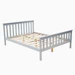 Panana 4FT6 Double Bed Frame Solid Wooden Bed Frame Adults Kids Teenagers Bedroom Home (Grey)