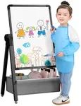 Art Easel for Kids, Double Sided Kids Easel Drawing Board, Whiteboard & Chalkboard, 360°Rotating Adjustable(Black)