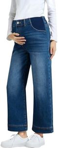 BLENCOT Maternity Jeans for Women High Waist Wide Leg Flare Stretch Pregnancy Denim Pants with Pockets Dark Blue XL