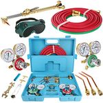 Cutting Welding Torch Kit, Oxygen Acetylene Torch Kit, Oxy Acetylene Torch Welder, Portable Oxy Brazing Kits, Professional Welder Tool Set with Two Hose, Regulator Gauges, Storage, Blue Case