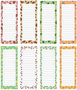 8 Magnetic Fruits Notepads - 9x3.5 inch Large Notepads 60 Sheets per Pad for Grocery List, Shopping List, to-Do List, Reminders, Recipes