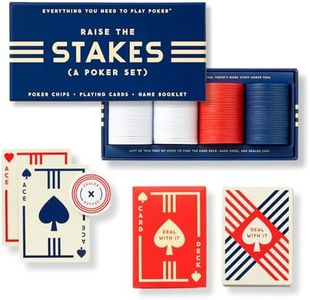 Brass Monkey Raise The Stakes – Classic Poker Starter Game Set with 100 Poker Chips Dealer Marker and Designed Deck of Cards, Suitable for 2+ Players, Great for Beginners!