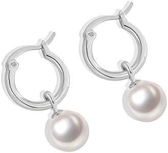 Aprila White Gold Plated Minimalist Pearl Hoop Earrings,Huggies Dangle Earrings Jewelry