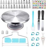 Mofish 92 Pcs Aluminum Cake Decorating Set Kit Supplies with Aluminium Alloy Rotating Cake Turntable & Leveler,24 Numbered Icing Tips,3 Spatulas,3 Comb Scrapers,2 Couplers,50 Disposable Pastry Bags