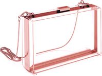 Clear Clutch For Girls Or Women - Cute Rose Gold Crossbody Handbag With Removable Chain - Use This Transparent Acrylic Purse Box As A Evening Bag, In Weddings, Festivals, Super Bowl, Stadium Approved.