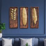 vedas Gold Iron & MDF Wall Decor Hanging Sculpture Home Decor (Size 8 x 20 inches) (Set of 3)