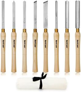 HURRICANE 8pc Wood Lathe Chisel Set, M2 HSS Wood Turning Tools with 10" Solid Hardwood Handles, Lathe Tool Kit for Beginners and DIY Hobbyists, Includes Protective Canvas Pouch