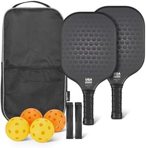 Amazon Basics USAPA-Approved Glass-Frame Pickleball Paddle Set with Electroplated Edge, 0.47-inch, Stealth, Set of 2 with 4 Balls and 2 Grips
