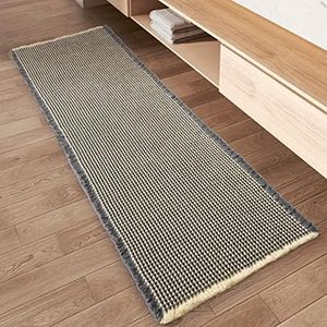Rvolst Bath Mat Rug for Bathroom Waffle Woven Bathroom Mat Super Absorbent Machine Washable Non Slip Farmhouse Boho Bathroom Rug 61x183cm Haze Blue Grey Cream