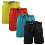 Andrew Scott Men's 5" Inseam Swim Trunks | Pack of 4 Quick Dry Swim Shorts w Pockets, 4 Pack - Assorted Solid Color, Small