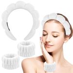 Sibba Sponge Headband Wristband Sets for Washing Face, Makeup Headbands for Women Girls, Skincare Makeup Removal Wash Spa Yoga Sports Shower Head Band Terry Towel Cloth Hair Band (White)