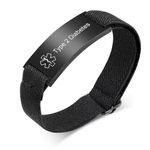 Medical ID Bracelet for Men & Women -Personalized Black Adjustable Waterproof Comfort Medical Alert Wristband Bracelets for Type 2 Diabetic