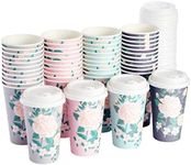 BLUE PANDA 48 Pack Disposable 16oz Paper Coffee Cup with Lids, Paper To Go Cups for Themed Birthday Party, Wedding, Baby Shower (4 Pastel Colors)