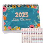 Desk Calendar 2025, Monthly Desk Planner 12 Month Floral Pattern, Standing Flip Desk Calendar with Nation Holiday Marked and Stickers, Small Desktop Calendar for School Office Home Decoration