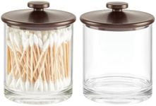 mDesign Small Modern Apothecary Storage Organizer Canister Jars - Acrylic Containers for Bathroom, Organization Holder for Vanity, Counter, Makeup Table, Lumiere Collection, 2 Pack, Clear/Bronze