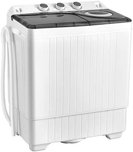 COSTWAY Portable Washing Machine, Twin Tub 26lbs Capacity Laundry Washer, 18lbs Washer and 8lbs Spinner Combo with Timer Knobs, Built-in Drain Pump, Compact Washer for Home Dorm Apartment (Grey+White)