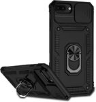 SmartPoint Anti-Scratch Shockproof Rugged Hard Armour Cover with Slide Camera Cover + Rotating Finger Ring Stand for iPhone 8 Plus - Black (Sliding Camera Window)