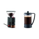 Bodum Bistro Electric Burr Coffee Grinder + Bodum Brazil French Press Coffee Maker Bundle