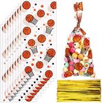 Zonon 100 Pieces Basketball Candy Bags Basketball Party Bags Basketball Goodie Bags Sports Treat Bags with 150 Pieces Gold Twist Ties for Basketball Party Favors