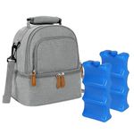Breastmilk Cooler Bag with Ice Pack Fits 6 Baby Bottles up to 9 Ounce, Breast Milk Pump Cooler Bag with Shoulder Strap for Nursing Mom Daycare, Work, Travel (Grey 1 with Ice Pack)