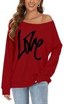 CHICALLURE Womens Off The Shoulder Sweatshirt Tops Long Sleeve Oversized Pullover Sweater Batwing Tunic Shirt(Wine Red, L)