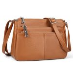 befen Genuine Leather Crossbody Bags Purses for Women Pocketbooks Shoulder Bag Satchel Purse with Multi Zipper Pockets Cognac Brown