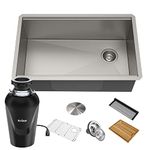 Kraus KWU110-30-100-75MB Kore Undermount 16 Gauge Single Bowl Stainless Steel Kitchen Sink with Accessories (Pack of 5) with WasteGuard Continuous Feed Garbage Disposal