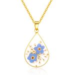 Forget-Me-Not and Queen Anne's Lace Pressed Wildflower Necklace | Teardrop Pendant Necklace | Gold Pressed Flower Necklace | Handmade Necklaces Gift For Women | Alaska State Flower Necklace | 18”