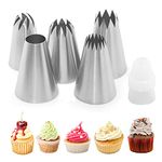 Icing Piping Tip Set, 6 PCS Stainless Steel Icing Tips Coupler Large Piping Set Cupcake Decorating Tip Set Piping Nozzle Tips, Cupcake Pastry Tips for DIY Cake Decorating