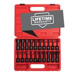 Sunex 2637, 1/2" Drive Impact Hex Driver Set, 20Piece, SAE/Metric, 1/4" - 3/4", 6mm - 19mm, Cr-Mo Steel, Dual Size Markings, Heavy Duty Storage Case, Meets ANSI Standards,