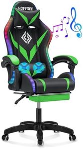 HOFFREE RGB Gaming Chair with Speakers and Massage Ergonomic Computer Chair with Lights and Footrest Reclining Video Game Chairs for Adults Green and Black