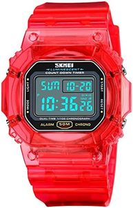 PASOY Mens Digital Watch Red Rubber Strap Alarm Stopwatch LED Backlight Swim Waterproof Outdoor Watches (Blue)