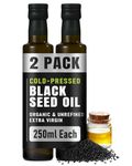 RAWYA Organic Cold-Pressed Black Seed Oil 250ml, Turkish Black Cumin (Kalonji, Nigella Sativa), Unrefined, Rich in Omega-3, 6, 9, Strong Taste for Hair, Skin, Face and Overall Wellness, Pack of 2