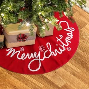 GMOEGEFT Christmas Tree Skirt 32 24 Inches Red Felt with Merry Christmas Tree Skirt Xmas Holiday Decorations (24 in)