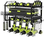 Power Tool Organizer: AILRINNI Power Tool Organizers and Storage Garage Tool Storage Holder 3 Layers Heavy Duty Wall Mount Drill Holder Utility for Cordless Electric Drill (Black)