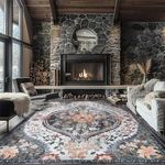 Boho Area Rugs 8X10 for Living Room Clearance Machine Washable with Non Slip Backing Low Pile Distressed Printed Carpet for Dinning Room Bedroom Playroom Indoor(Black/Green,8x10ft)