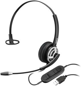 Single Side USB Computer Headset with Noise-Cancelling Mic for PC, Laptop, 1 Ear Office Call Center USB-A Headphone with In-Line Control for Dragon Dictation, Skype, Teams, Zoom Conference Call