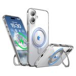 Niunisi Magnetic 360°Ring for iPhone 16 Case with Stand, Compatible with Magnetic Military-Grade Shockproof Cover Rotatable Kickstand Phone Case for iPhone 16 6.1", Clear