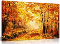 Abstract Vivid Oil Painting Colourful Orange Yellow Autumn Forest Leaves Canvas Wall Art Picture Print (36x24in)