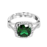 CLARA 925 Sterling Silver Dark Green Cushion Ring with Adjustable Band | Rhodium Plated, Swiss Zirconia | Gift for Women & Girls