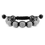 Bling Jewelry White Clear Pave Crystal Shamballa Inspired Bracelet for Women for Men Hematite Ball Black Cord String Adjustable