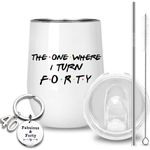 40th Birthday Gifts Idea for Women and Men Wine Tumbler for Turning 40 Decorations Coworker, Mom, Best Friend, Daughter with Straw and Brush (40th Birthday)