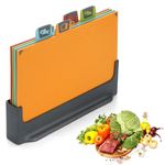 BEWOS 4 Colour Coded Chopping Boards Set, Wheat Straw Cutting Board, Reversible Chopping Board with Stand, Non-Slip Feet Chopping Boards for Kitchens, Juice Grooves & Dishwasher Safe