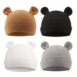 PEECABE Cotton Newborn Hospital Baby Hats 0-6 Months Infant Boy Girl Beanie Bear Ear Hat Set(White+Black+Gray+Coffee,0-6 Months)