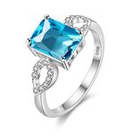 Uloveido Girl's Rhodium Plated Blue Stone Cubic Zirconia Ring Rectangular CZ Birthstone Infinity Ring for Women Y3040 (Blue,Size Q)