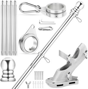 REERON House Flag Pole, 5 FT Metal Spinning Flag Poles Kit, 1" Tangle Free Stainless Steel Flagpole with 360° Flagpole Rings & 2-Position Bracket for Outside House Porch Wall Mount for 3x5 Flag
