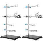 PINGEUI 16 Inch Lab Stand Set, Laboratory Stand Support, Lab Stand and Clamp Set with 2 Retort Rings, One Flask Clamp, One Burette Clamp with Boss Head for Lab, Scientific Glassware, Labware