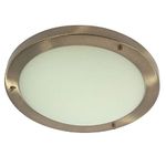 Antique Brass & White Frosted Glass Bathroom Round Flush Ceiling Light 305mm | 2 x SES E14 Candle Lamp Bulbs Required (Not Included) | IP44 Rated | Suitable for Outdoor Use